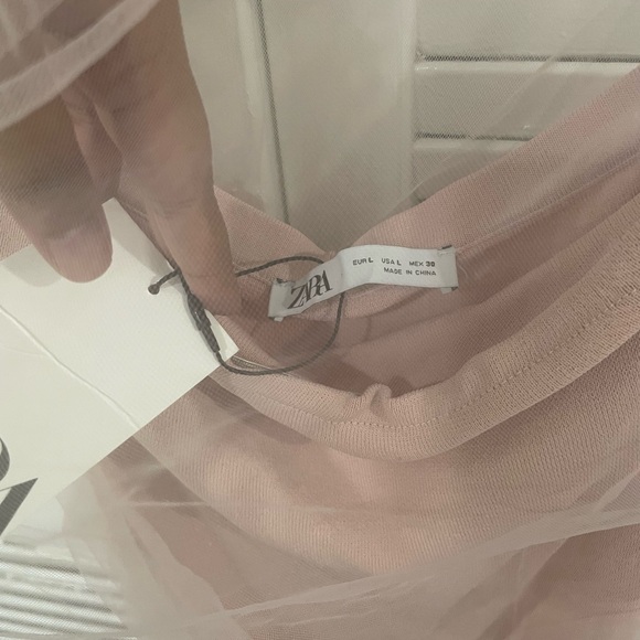 NWT Zara Mixed Tulle Knit Dress Maxi Light Pink Layered Sheer Dress - Picture 7 of 12